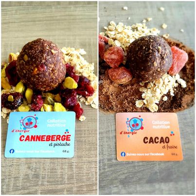 Boules d'énergie duo #4, canneberge-pistache et cacao-fraise